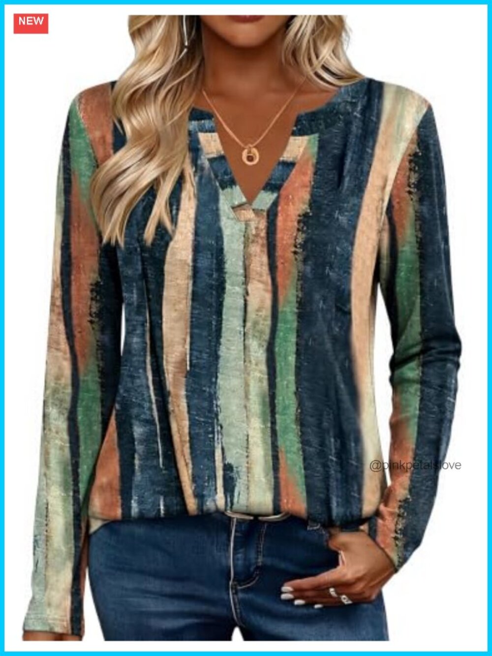 Womens Long Sleeve V Neck Tunic Top Floral Comfy Loose Fit Casual